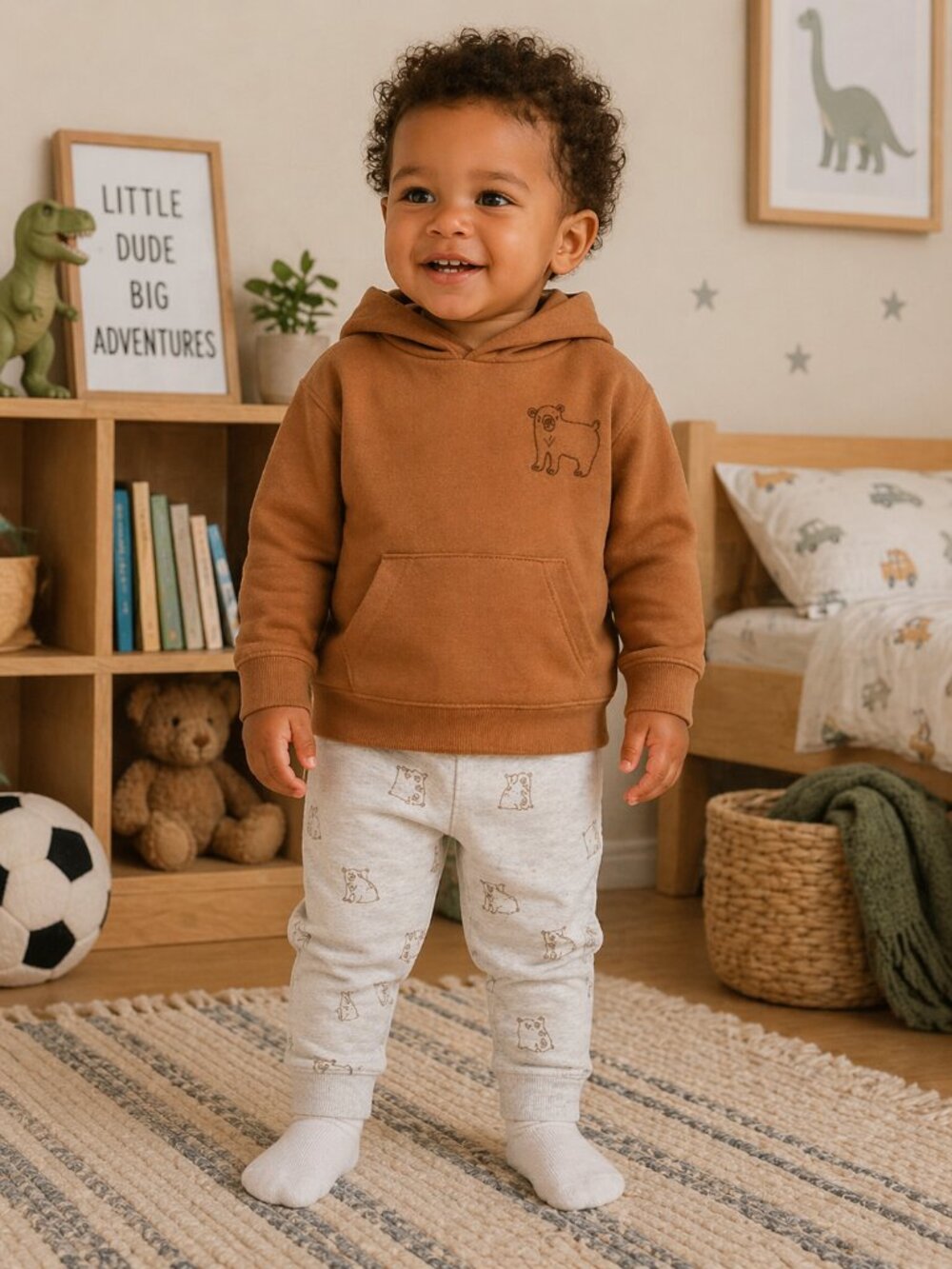 NWT Carter’s 18M Baby Boy Outfit Bear Hoodie & Jogger Pants Set Brown Gray - Picture 2 of 3